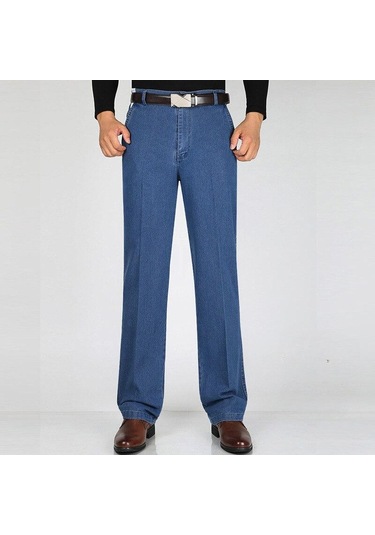 Erkek Kot Sonbahar Ve Kış Yüksek Belli Elastik İş Kot Pantolon Rahat Pantolon Erkek Kot Artı Boyutu Erkek Açık Mavi