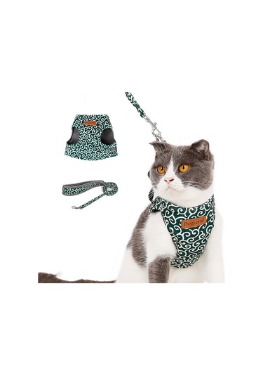 Doglemi Pet Kedi Çekiş Halat Göğüs Koşum Yelek Tipi Çekiş Takım Kedi Yürüyüş İpi, Boyut: S Yeşil Çok Renkli