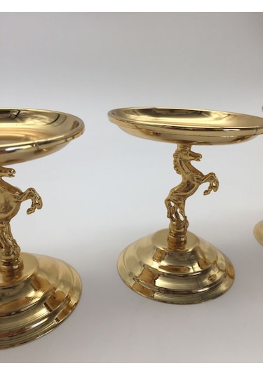 3'lü Atlı Gold Lokumluk, Çay Ve Kahve Yanı Sunumluk, Metal Şekerl