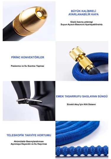 Araba Balkon Bahçe Yıkama Ayarlanabilir Başlıklı Hortumu Full Set
