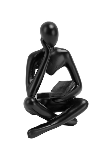 Kangvka Siyah Reçine Düşünür Figürü - Oturur Kişi Heykeli, Ev Dekorasyonu, Kitaplık Mutfak Ofis Dekoru, Hediye Önerisi