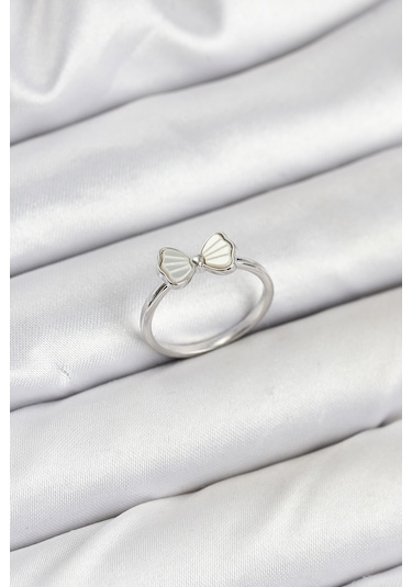 Pirinç Gümüş Renk Fiyonk Model Kadın Yüzük Çok Renkli