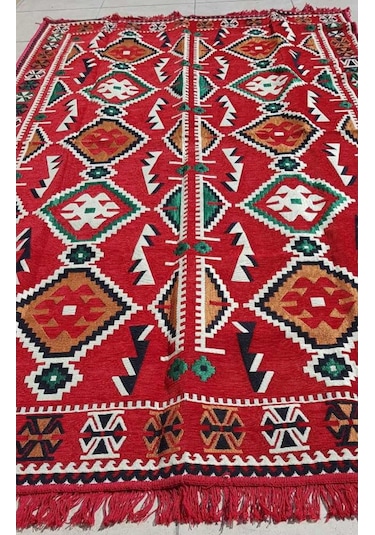 Coton Şark Köşesi Antep Anadolu Desenli Kilim Kırmızı 200 x 300 CM