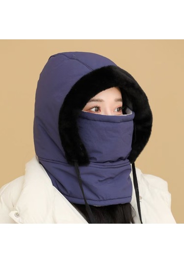 Kış Açık Hava Kayak Termal Yüz Maskesi Boyunluk Şapka Lacivert Koyu Mavi