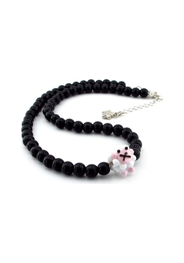 Solfera Kuzucuk Figürlü Siyah Oniks Doğal Taş Kadın Kolye Q0597 Yeşil