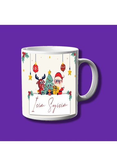 Kişiye Özel Resimli Yılbaşı Tasarım İsim Baskılı Eko Kupa Bardak Beyaz