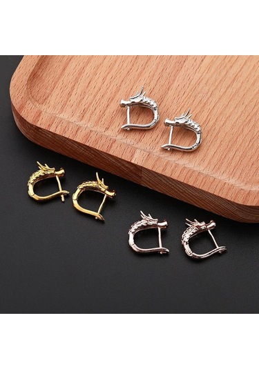 Gümüş Kişilik Ejderha Kafası Hoop Küpe Erkekler Kadınlar İçin 18 K Altın Ejderha Küpe Altın Hoop Yuvarlak Küpe