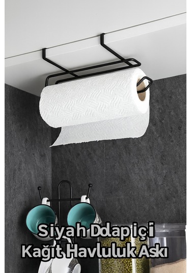 Siyah Dolap İçi Kağıt Havluluk Askı Metal, 28x13 Cm Pratik Mutfak Düzenleyici Siyah M