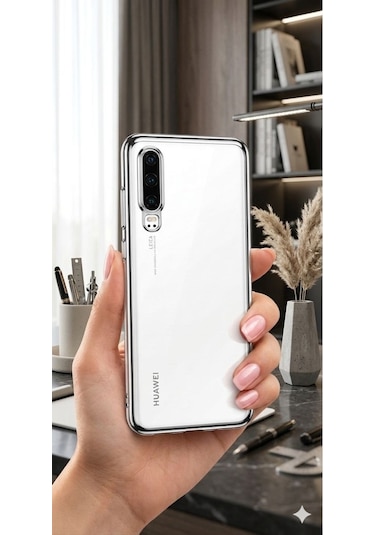 Huawei P30 Kılıf Dört Köşeli Lazer Silikon Kılıf Gri