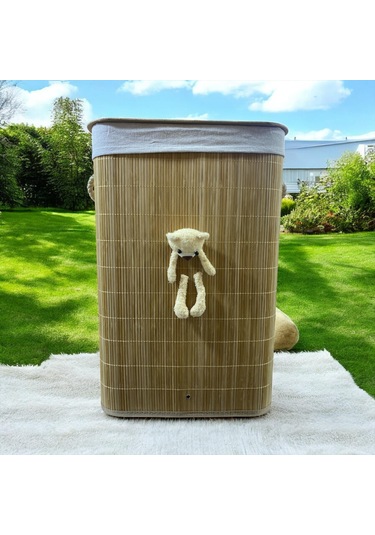 Sever Bambu Peluşlu Çamaşır Sepeti Bambu
