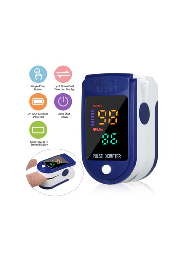 Vkemall Pulse Oksimetre Parmak Ucu Klipsli Nabız Oksimetresi L-ed Renkli Ekran Mini Spo2 Monitörü Oksije Gök Mavisi