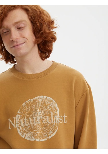 Nice & Easy Erkek Pamuklu Yazılı Sweatshirt 371702721 Hardal Rengi