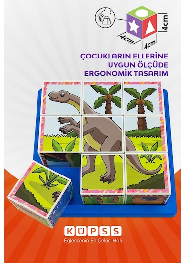 6 Farklı Dinozorlar Seri2 Eğitici 3d Küp Puzzle 3 4 5 6 Yaş