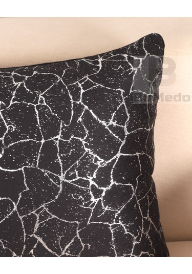 Altın Varak Desenli Dekorafit Tekli Kırlent Kılıfı 42x42 Cm Şık Ve Zarif Tasarım Siyah Gümüş Varaklı
