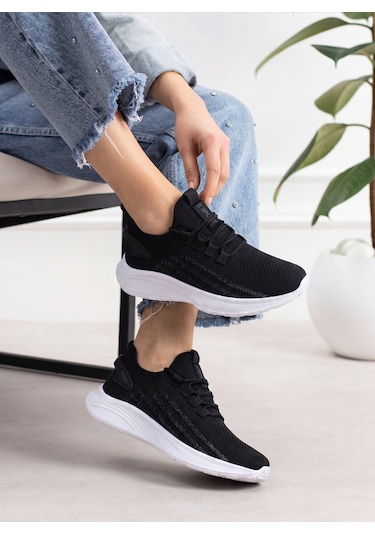 Siyah Beyaz Unisex Yürüyüş Hafif Triko Ayakkabı-015 SİYAH-BEYAZ
