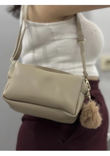 Biçomi Ponpon Vizon Cilt Çanta Vizon