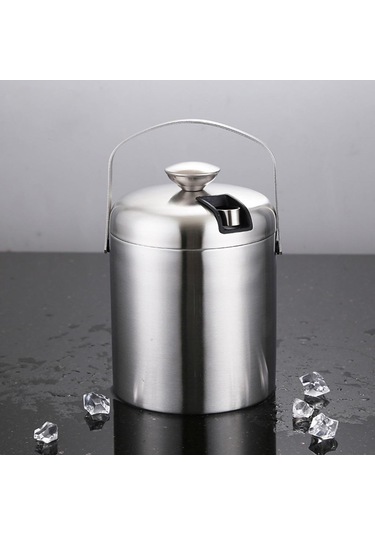 Homyl 1,3 L Buz Kovası + Maşa Ve Kapak Yalıtımlı Çift Gümüş