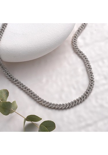 İpek Silver  925 Ayar Gümüş Zirkon Taşlı Gurmet Unısex Kolye Gümüş