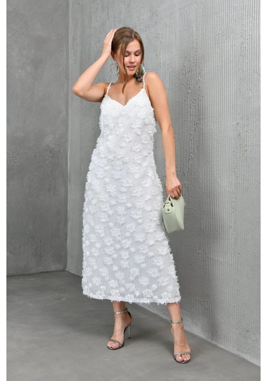 Askılı V Yaka Kolsuz Kesme Çiçek Desenli Astarlı Elbise 001