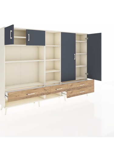 Arges Dolap 12 Raflı 4 Çekmeceli 4 Kapaklı 220x30x163 Aytaşı-antr Aytaşı-antrasit/çam