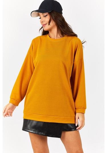 Armonika Kadın Hardal Yuvarlak Yaka Oversize Sweatshirt Arm-22k024027