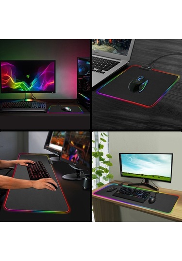 Hangfox Rgb Işıklı Oyuncu Mouse Padı, 14 Işık Modu, Usb İle Çalışır, 800x300mm, Anti Kayma Taban, Kalınlastırılmış Kilitli Kenar, Siyah Renk