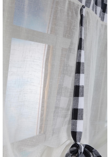 Naturel Potlu Ekose Tül Perde Retro Siyah