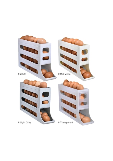 Gajeena Buzdolabı İçin 4 Katlı Yumurta Dispenseri - 30 Yumurta Kapasiteli, Kaymaz Tabanlı Gri