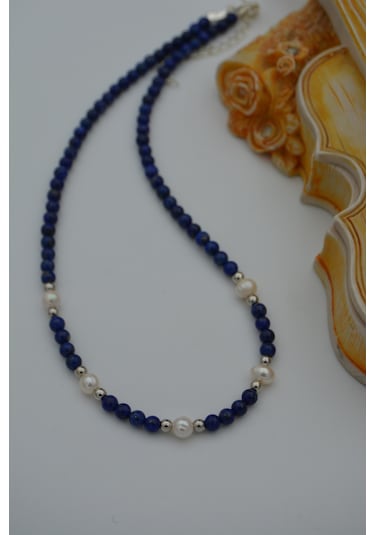 Stoneage Lapis Lazuli Ve Incili Kadın Kolye Beyaz