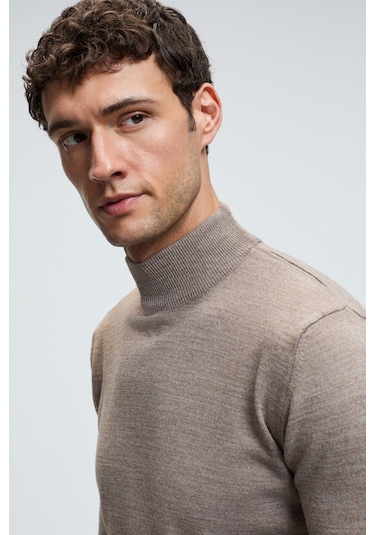 REBEL Erkek Yarım Balıkçı Yaka Basic Slim Fit Triko Vizon Kazak