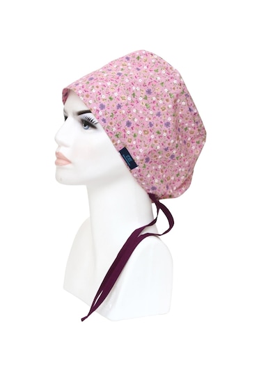 Standart Gülkurusu Çıtır Çiçek Desenli Cerrahi Bone Doktor Hemşire Sağlıkçı Bonesi