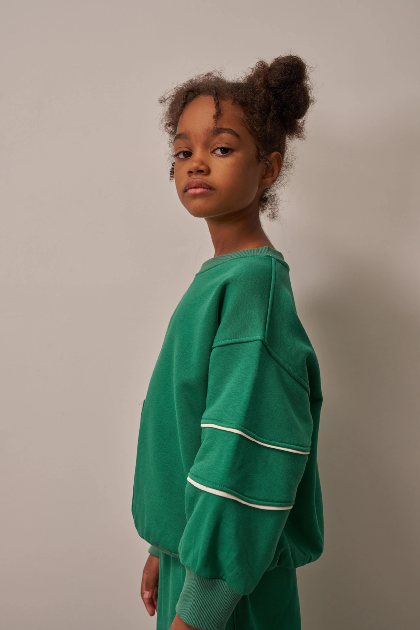 Yeşil Asimetrik Cep Detaylı Oversize Çocuk Alt Üst Takım Yeşil