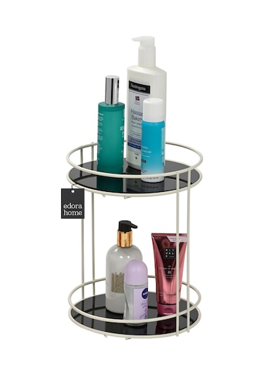 Bej Banyo Organizer Kozmetik Takı Parfüm Havlu Düzenleyici Sunum Tepsisi Pleksili -metal Paslanmaz Renkli