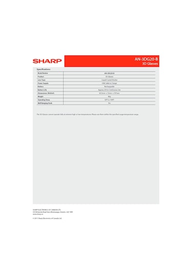 Sharp AN-3DG20B Aktif 3D Şarjlı Gözlük
