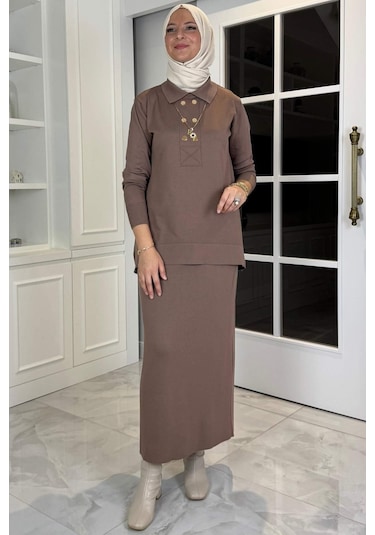 Sare Triko Takım Sütlü Kahve Çok Renkli