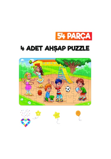 Ahşap 54 Parça 4 Adet Çocuk Puzzle