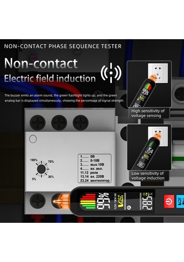 Yifomall Bsıde Avx1 Siyah Iki İşlevli Faza Sırası Testeri Ve Voltaj Tespit Kalemi - Dijital Ekran, Akıllı Tanı, Usb Şarjlı Batarya