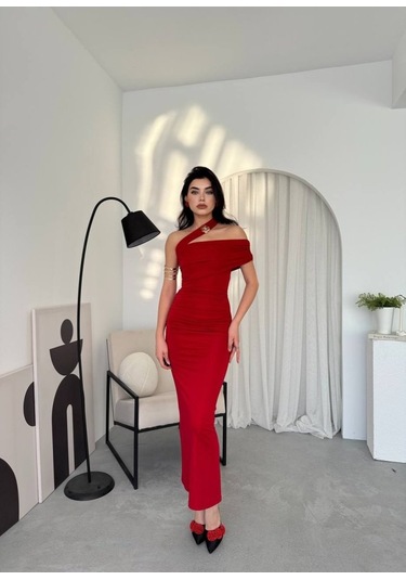 Reta Çapraz Omuz Elbise Altın