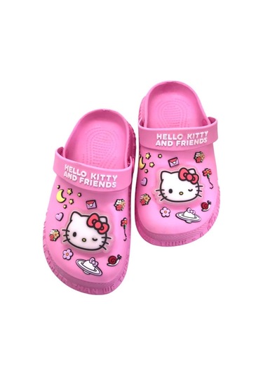 Hello Kitty Kız Çocuk Kaymaz Taban Işıklı Pembe Terlik Havuz Plaj Sandaleti Pembe - Beyaz