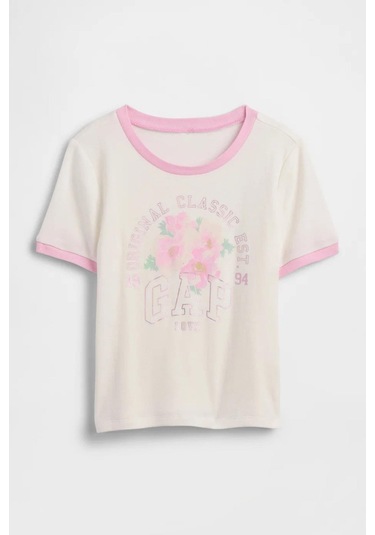 Gap Kız Çocuk Ringer Grafik Baskılı Beyaz T-shirt-14926