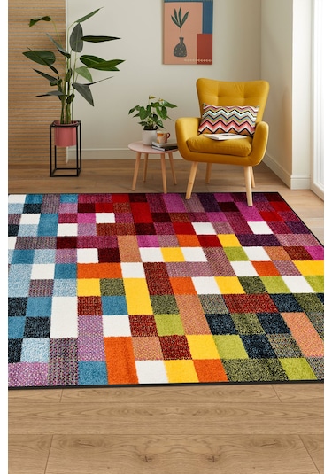 Colora Halı Koleksiyonu Yumuşak Renkli Kare Halı, Tozumaz, Modern Tasarım Ve Kolay Temizlik Multi 1