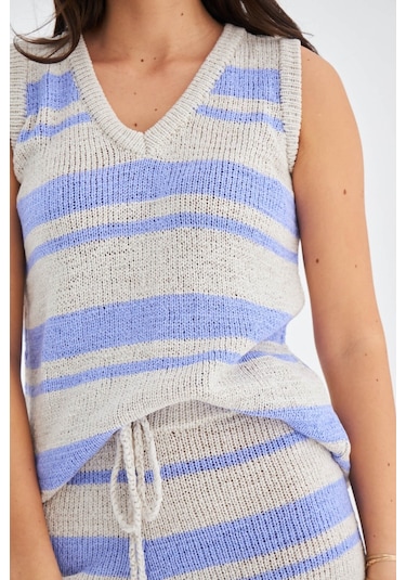 Peraluna Laura Top & Shorts Yazlık Kadın Triko Şort Takım Taş-Lila Taş Rengi - Lila