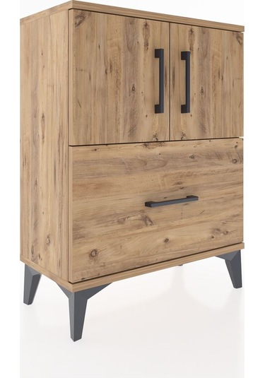 Arges Komodin Tek Raflı Tek Çekmeceli 2 Kapaklı 60x30x80 Çam-çam Çam