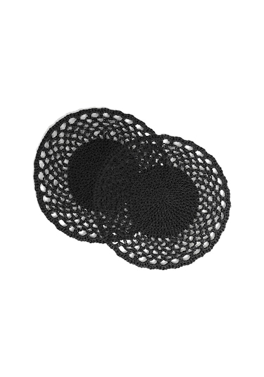 Ocean Home Textile 2 Adet Siyah Rafya Sofra Sunum Tabak Altlığı Supla Amerikan Servisi  36 x 36 CM Siyah