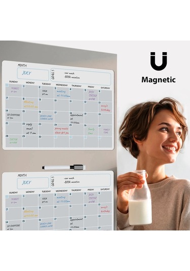A3 Manyetik Beyaz Tahta Kuru Silinebilir Takvim Seti Buzdolabı İçin 17x12 İnç