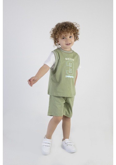 Erkek Çocuk Bikers Baskılı Kısa Kollu Şortlu Alt Üst Takım 001