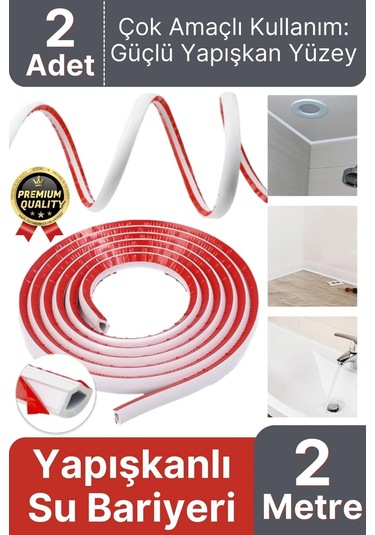 2 Adet Ultra Güçlü Dayanıklı Esnek Tezgah Mutfak Banyo Kendinden Yapışkanlı Su Bariyeri 2 Metre