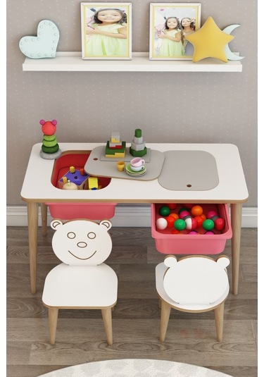 Moniev Çocuk Çalışma Masası Oyun Ve Etkinlik Masası Sandalyeli Pembe Pembe