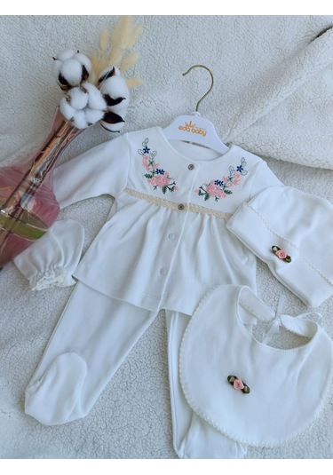 Yeni Doğan Kız Bebek Bahardalı Nakışlı Hastane Çıkışı Zıbın Seti