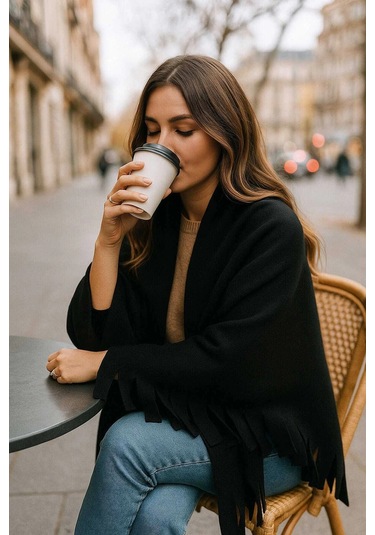 Softiva Polar Omuz Şalı 70x180 Cm Unisex Kışlık Şal Siyah Çok Renkli